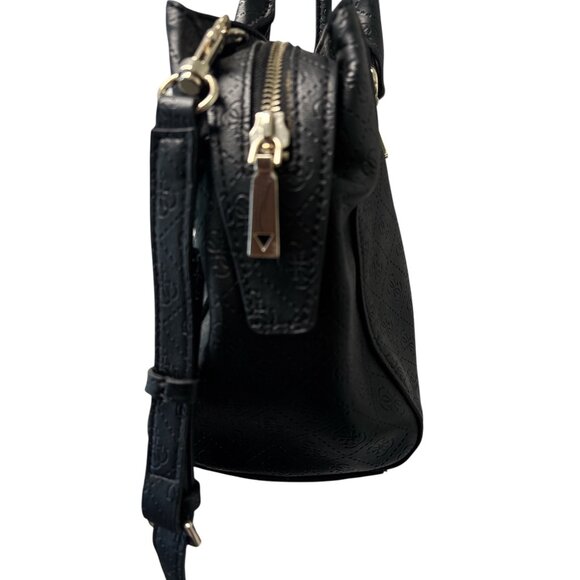 Guess Black Embossed Logo Handbag With Gold Hardware & Adjustable Strap - Picture 3 of 12